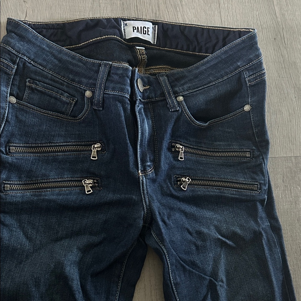 PAIGE Indigo Denim Jeans with Zipper Accents